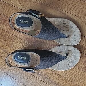 Michael Kors Brown Monogram Cork Sandals